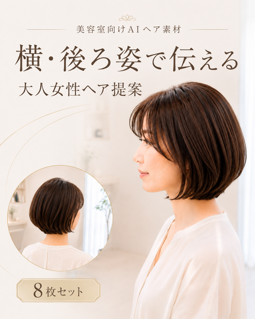 横・後ろ姿で伝える 大人女性ヘア提案素材 8枚セット｜ボブ・ショートボブ・ミディアム