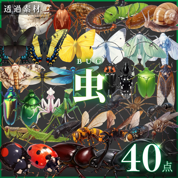 【透過素材40点】虫（png）