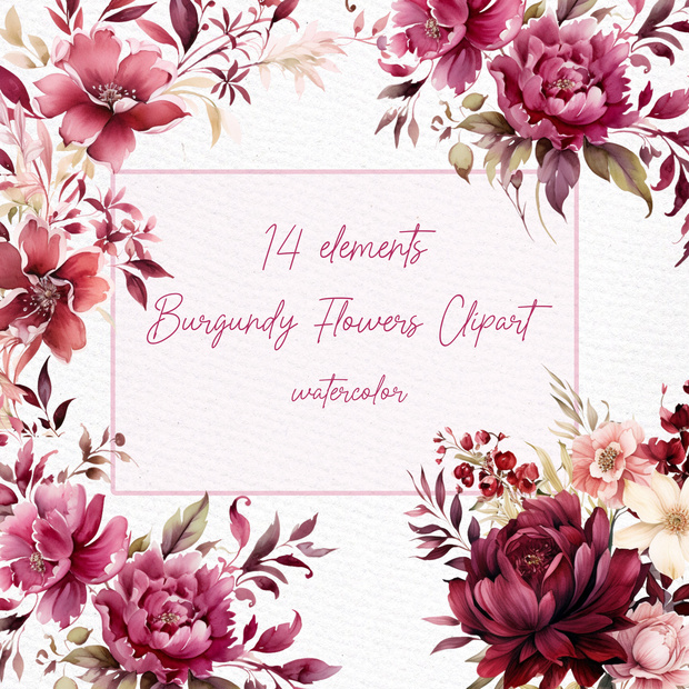 Burgundy Flowers Clipart: "BURGUNDY PEONY FLOWERS" Maroon Bouquets Wedding Graphics Watercolor Flowers Burgundy Peony Png