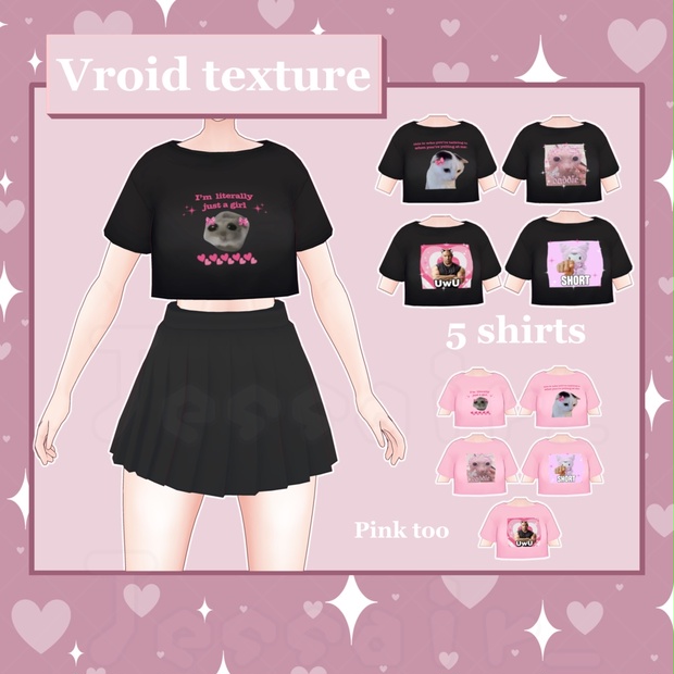 【VRoid】Meme Shirts | Girl | Black and Pink | Female vroid clothes ...