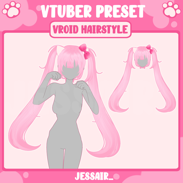 【VRoid 髪型 - Hairstyle Preset】Hello Kitty Cute Hairstyle with PHYSICS and Ears | Kawaii | Giggle | Aesthetic | Vtuber Girl | Neko | Pink Aesthetic