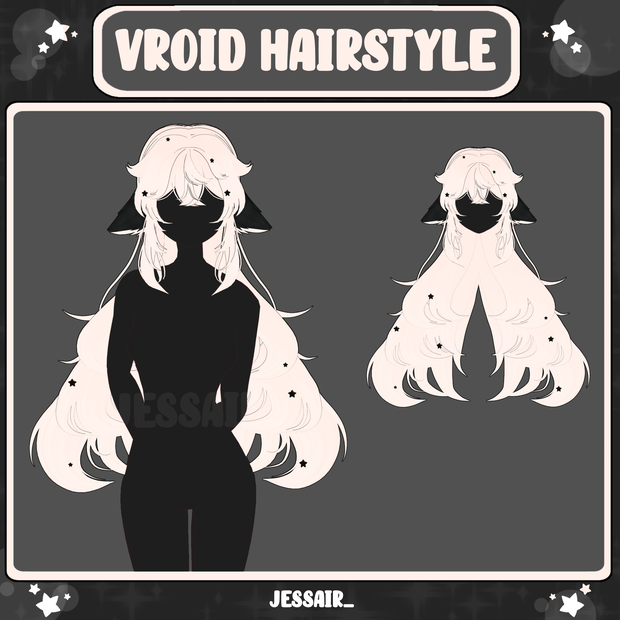 【VRoid 髪型 - Hairstyle Preset】Long Cute Hairstyle with PHYSICS and Ears | Cute | Giggle | Stars | Vtuber Girl |