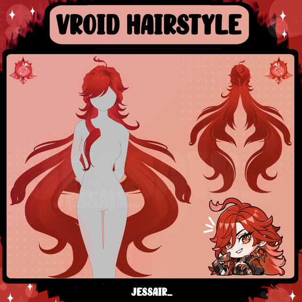 【VRoid 髪型 - Hairstyle Preset】Mavuika Hairstyle with PHYSICS | Long Female Hairstyle | Cute | Genshin Impact | Vtuber Girl |
