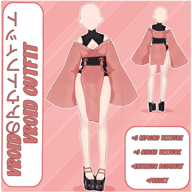 【VRoid デーモネスコスチューム】Kimono | Texture | Cute | Vroid Clothes and Textures | Short Outfit