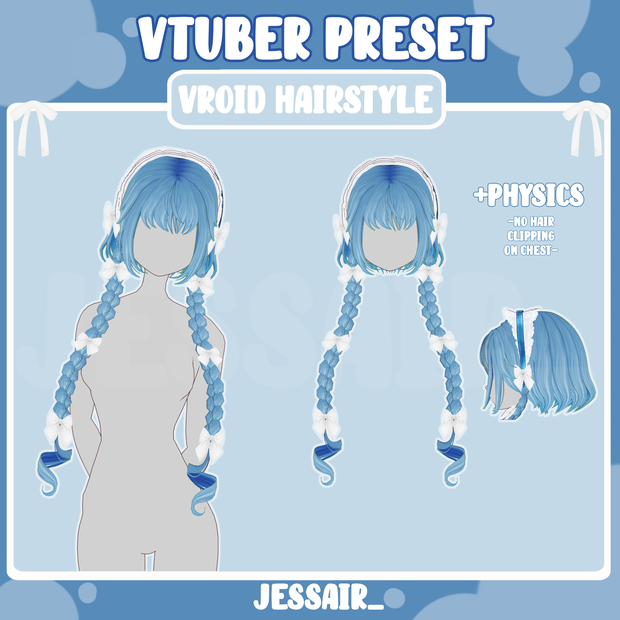 【VRoid 髪型 - Hairstyle Preset】Long Frontal Pigtails Hairstyle with PHYSICS and Ribbons | Pastel | Cute | Anime | Vtuber Hairstyle Preset
