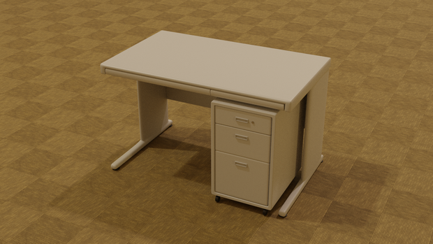 【3D素材_fbx】オフィスデスク(デスクワゴン付き)
