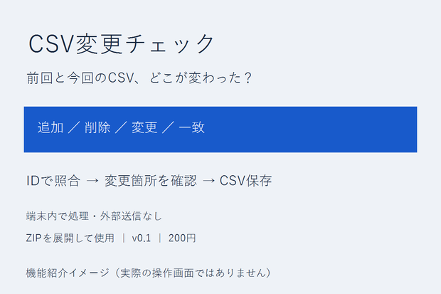 CSV変更チェック｜前回との差分を端末内で確認