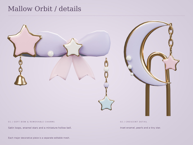 Mallow Orbit ✦ Modular Hair Accessory Set | VRChat / Blender / FBX / GLB