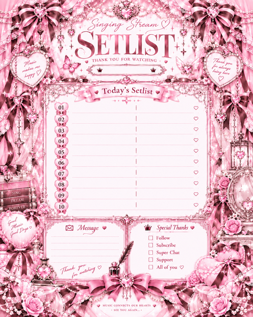 PINK🎀💕💓💗 量産型♡Singing Stream SETLIST 素材｜歌枠・配信者向け