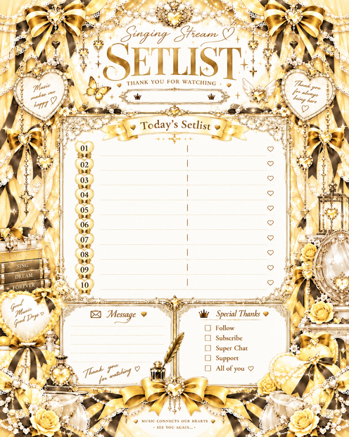 💛 Gold 量産型♡Singing Stream SETLIST 素材｜歌枠・配信者向け
