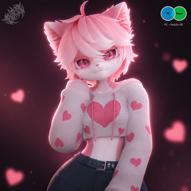「3Dモデル」Pinki - PC & Quest - Deira VRChat Furry Avatar