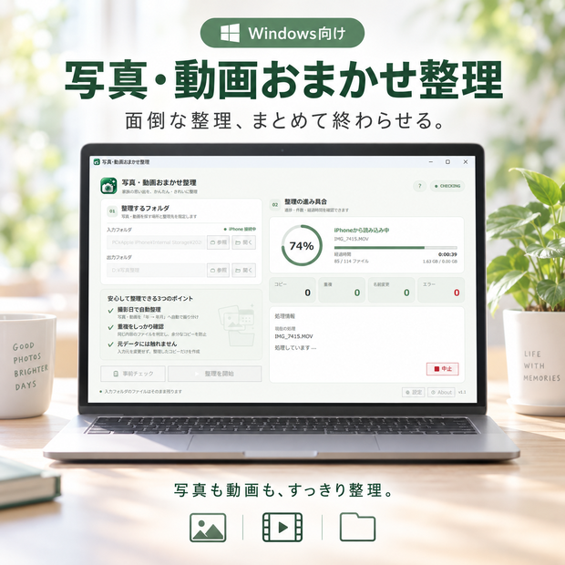 写真・動画おまかせ整理｜撮影日でかんたん自動整理【Windows】