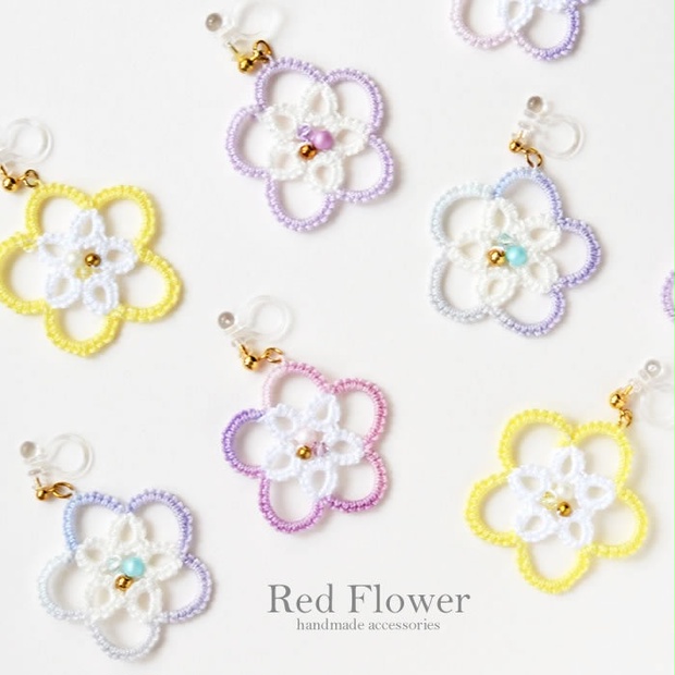 キラキラ輝く お花 樹脂イヤリング レース編み 大ぶり 花 - redflower - BOOTH