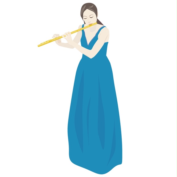 抽象画【フルートを吹く女 Woman playing the flute】水彩 サイズ四つ