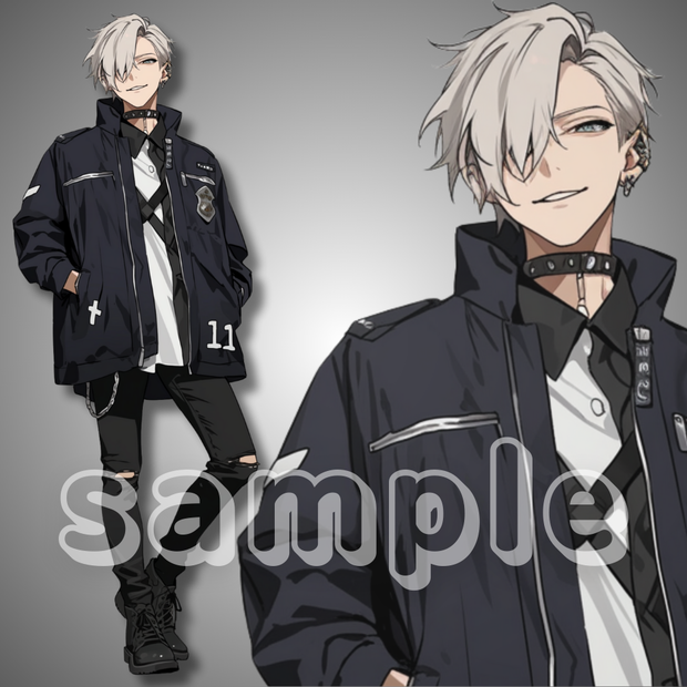 【立ち絵素材】051_紺色ジャケット白髪男性