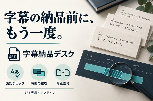 【無料体験・20字幕まで】字幕納品デスク｜SRTチェックと修正差分レポート