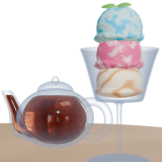 ちょっとずつ食べられていくアイスクリームとお茶が減っていくティーポットのループ動画
