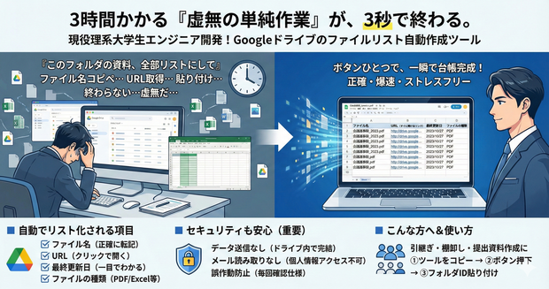 【Googleドライブ】ファイル一覧＆URLを一瞬でリスト化するツール【事務効率化・台帳作成】