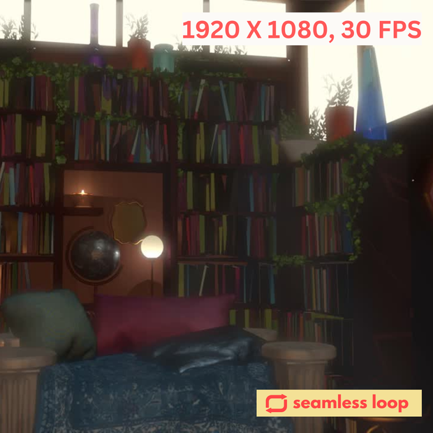 【Animated Background】Cozy & Dark Book Room