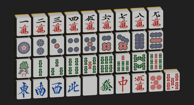 ポリゴン彫り込み麻雀牌 37種セット（FBX/Blender/unitypackage）