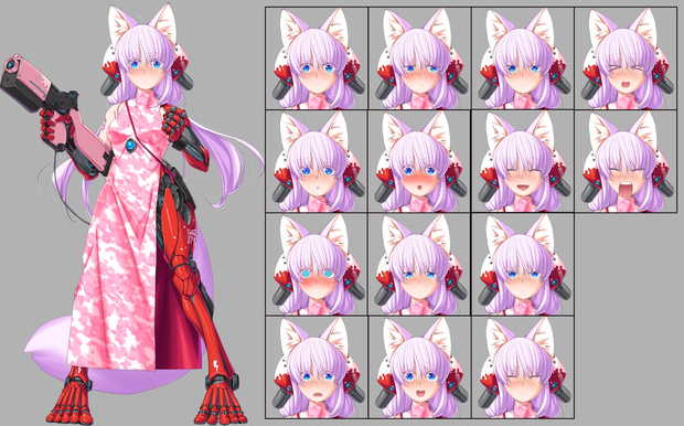 【キャラクター素材】桃色狐サイボーグ