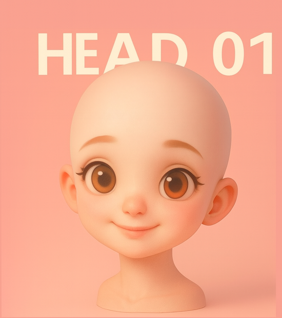【STL 3Dモデル】美少女ヘッド 01号 / 可愛い顔 / 高精細3Dプリント用 / フィギュア・ドール制作