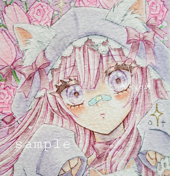 手描きイラスト オリジナル 創作 原画 猫耳パーカーちゃん 