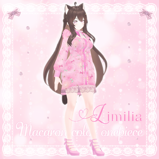 【リミリアちゃん対応】マカロンカラーワンピ/アンクルストラップパンプス　Macaron color dress/Ankle strap pumps