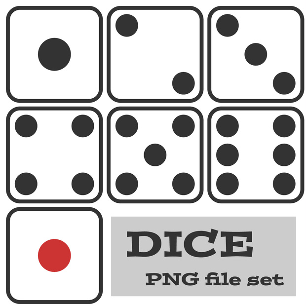 【無料/商用利用可】シンプルなサイコロの目イラスト素材セット (500px PNG)