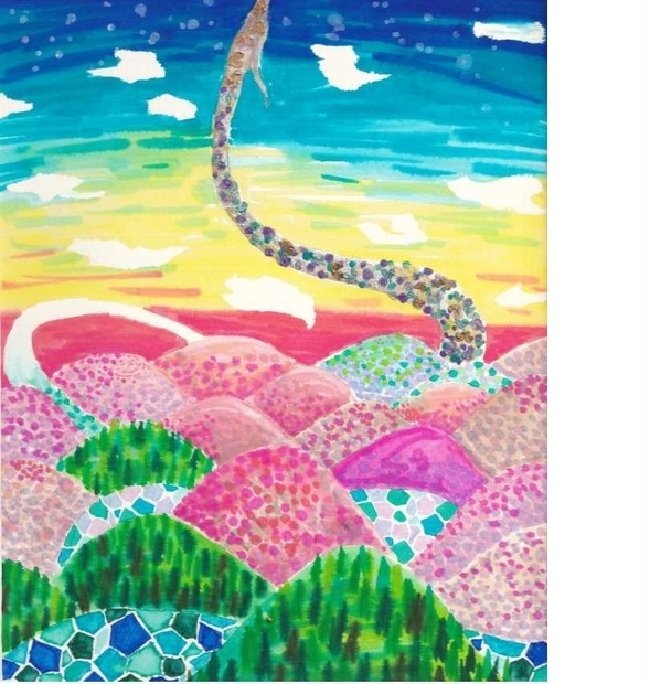 原画【昇り龍】～龍と生きる～ dragon rising ragon rainbow sunrise morning light mountain