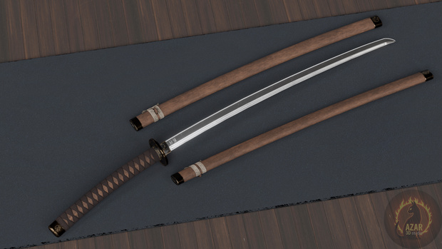 Katana001 Premium Japanese Sword Game-Ready PBR Model Low-poly 3D model