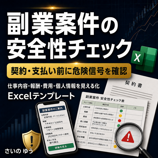副業案件の安全性チェックシート｜契約・支払い前の危険信号を確認｜Excel版