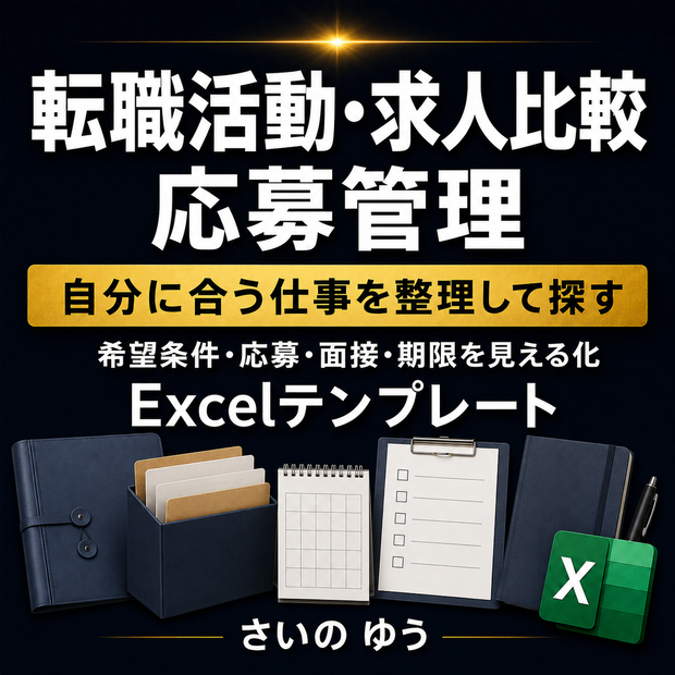 転職活動・求人比較・応募管理シート｜希望条件・面接・期限を整理｜Excel版