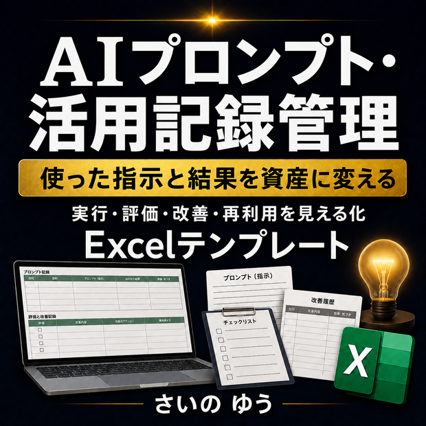 AIプロンプト・活用記録管理シート｜実行・評価・改善・再利用を整理｜Excel版