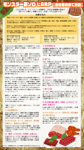 モンスター飯ソロLARP「迷宮魔物肉で舌鼓」