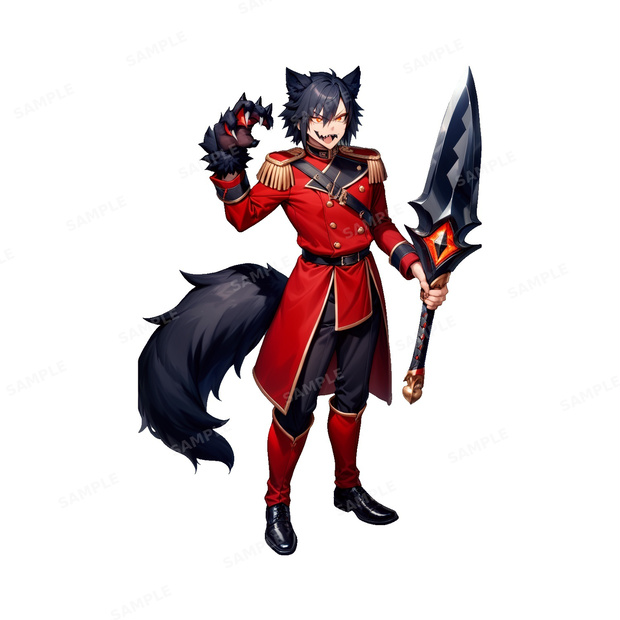 【獣人】深紅の軍服を纏いし_狼人族の貴公子_立ち絵