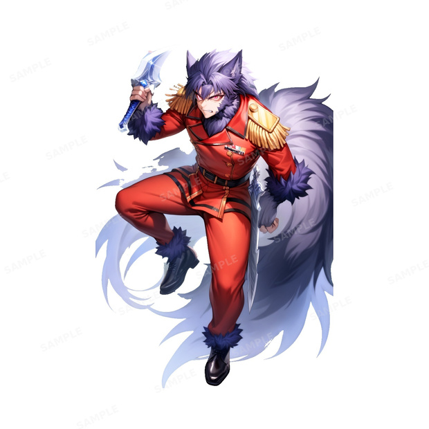 【獣人】深紅の軍服を纏う皇家の狼男_立ち絵