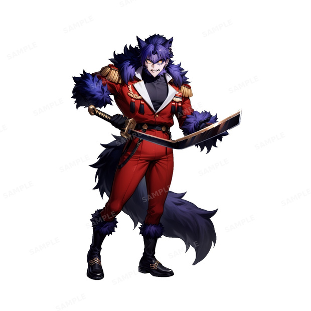 【獣人】深紅の軍服を纏う狼獣人_立ち絵