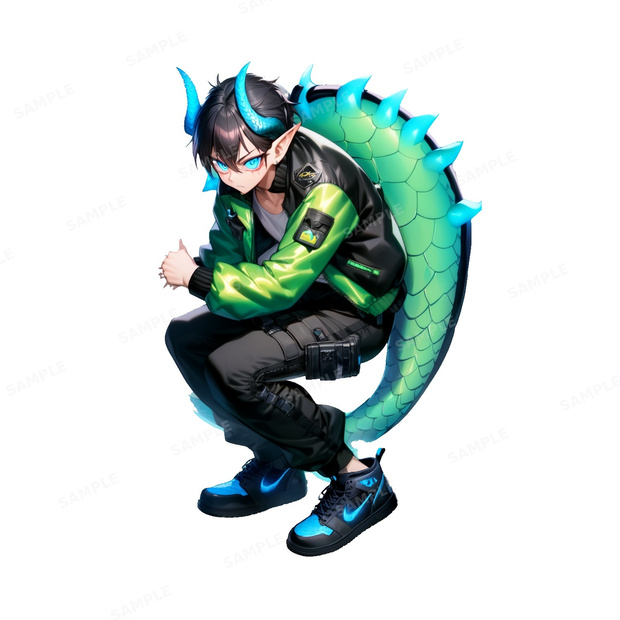 【獣人】ホログラフィックドラゴン_ストリート_立ち絵