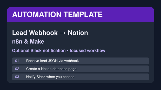 Webhookリード → Notion自動登録テンプレ（n8n／Make）