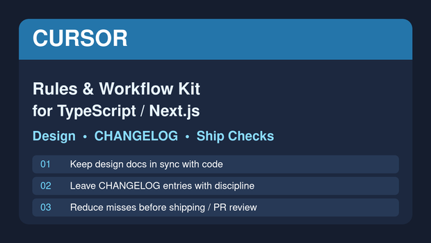 【Cursor】Rules & Workflow Kit for TypeScript/Next.js｜設計・CHANGELOG・出荷チェック特化