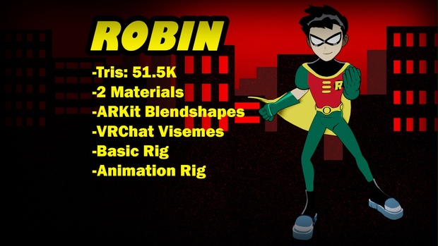 robin of teen titans go 3d rigged textured Low-poly 3D Model