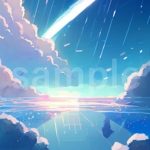 アニメ風な明るい空と海のイラスト背景素材 8枚セット