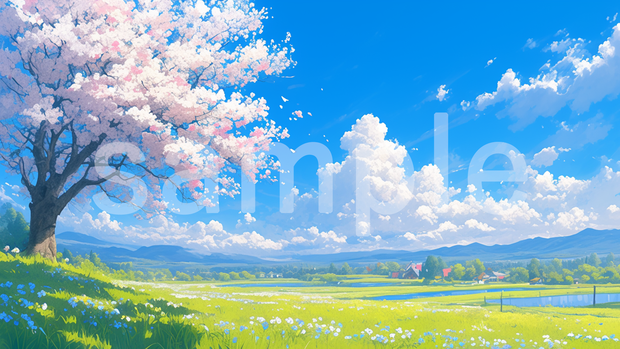 桜と青空のイラスト背景素材 5枚セット