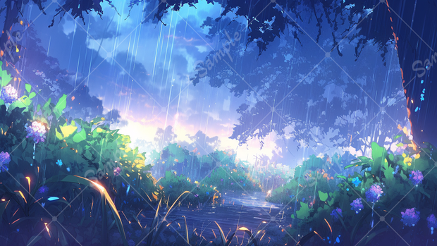 五月雨のイラスト背景素材 5枚セット