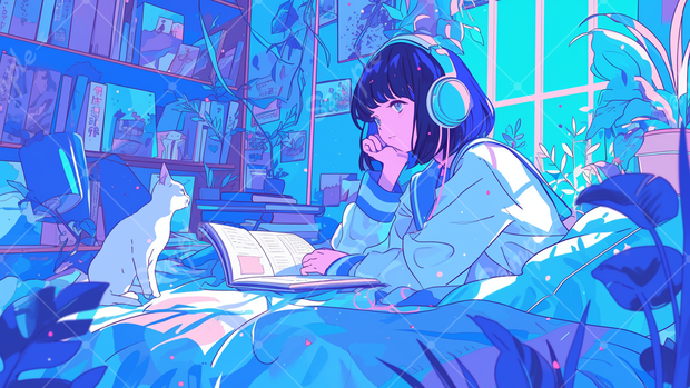 女の子と猫のイラスト背景素材 5枚セット