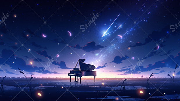 夜空とピアノのイラスト背景素材 5枚セット