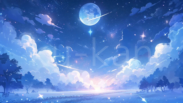 【動く背景素材2】アニメ風 神秘的な夜空