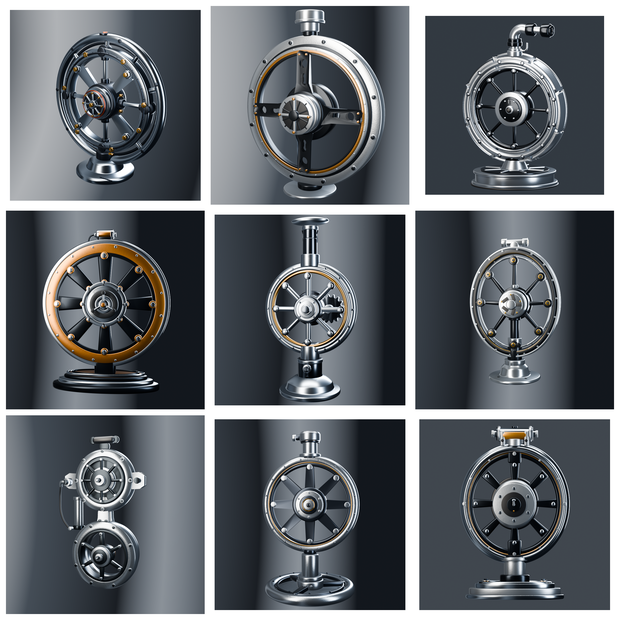 金属バルブ SF風 ９点セット【FBX/OBJ/GLB/BLEND】