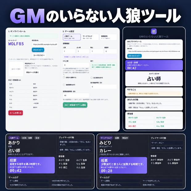 【オンライン参加型ゲーム】GMのいらない人狼ツールPro